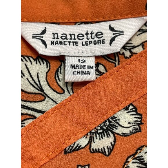 Nanette Floral Rust Short Sleeve Tie Waist Button Front Women's Dress Sz 12 - Picture 7 of 8